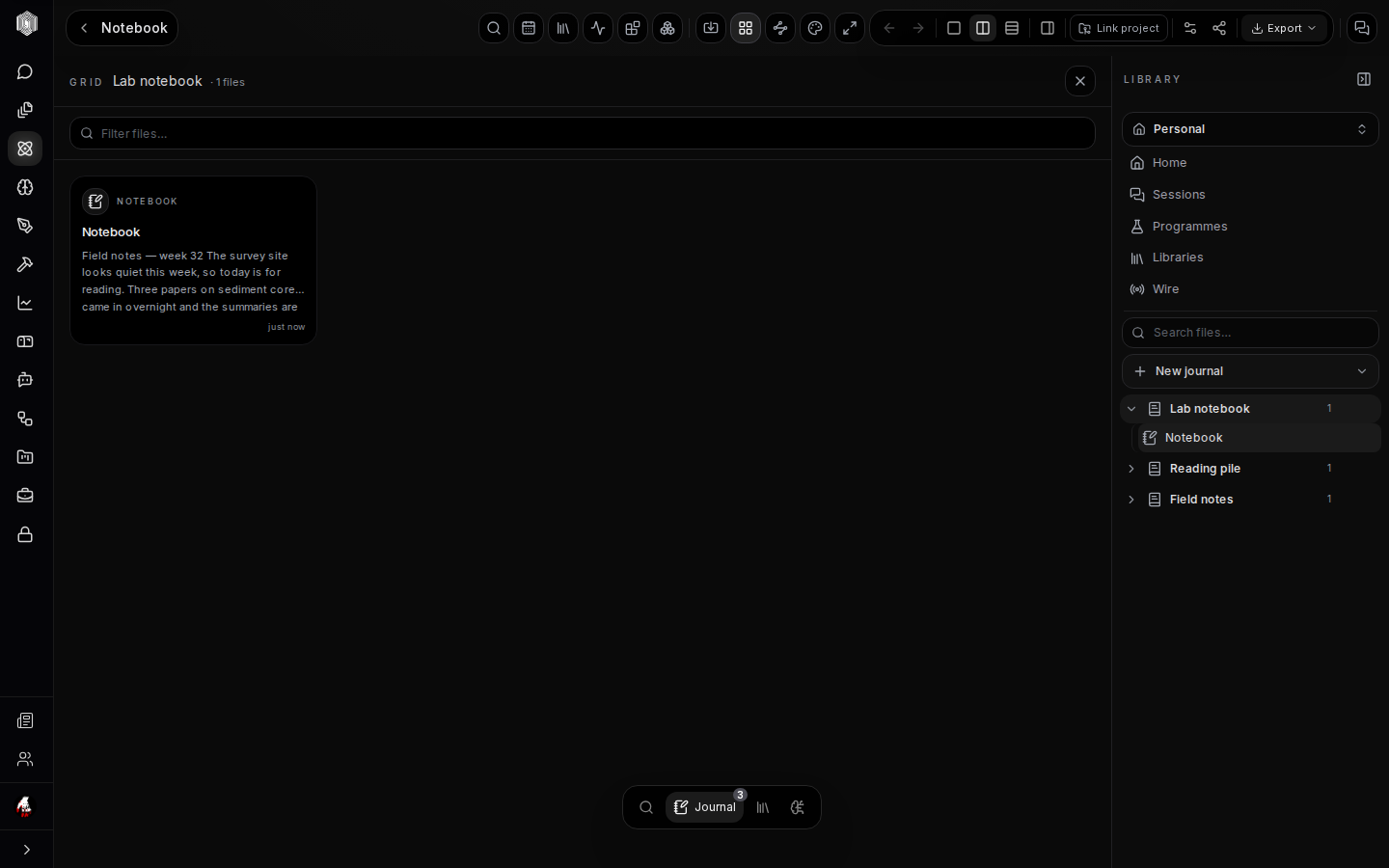 Grid view of a journal's files
