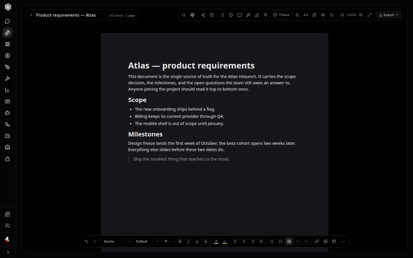 A document open in the editor