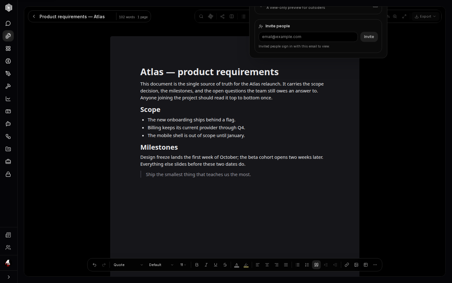 The share dialog with invite and public link controls