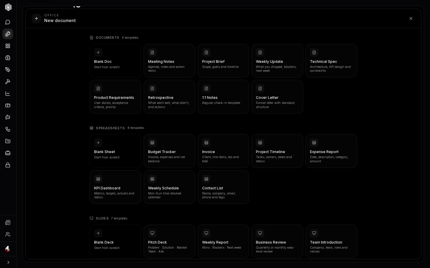 The template gallery