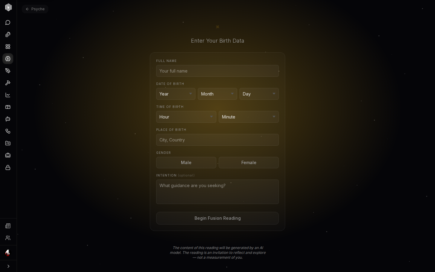 The fusion reading's birth-data form