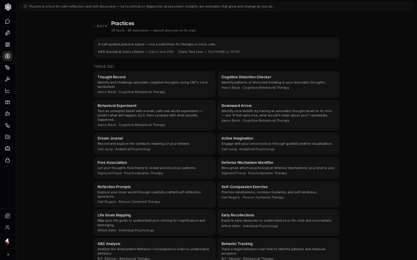 The practices catalog with tools and exercises